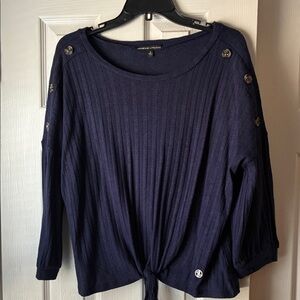 Adrienne Vittadini Navy Button-Shoulder Tie-Front Top size xl